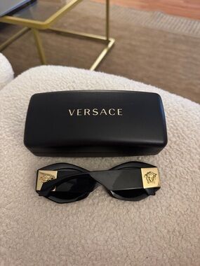 Versace Black Sunglasses with Gold Medusa Plaques